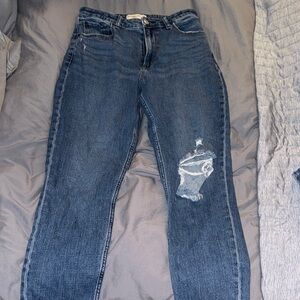 Abercrombie & Fitch Dark Blue Distressed Straight Leg Jeans